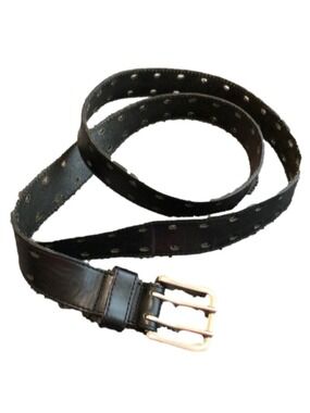 BLACK leather belt with double row of holes.  53” long.